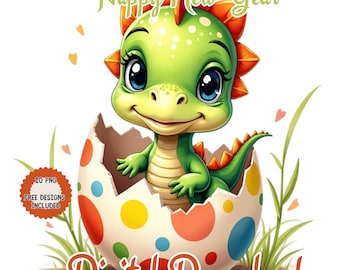 Watercolor Baby Dinosaur Clipart Bundle: Dino Birthday Party Decor (PNG, JPG, PDF)
