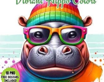 Ilustración de acuarela de un hipopótamo de moda: Arte animal urbano (Descarga digital)