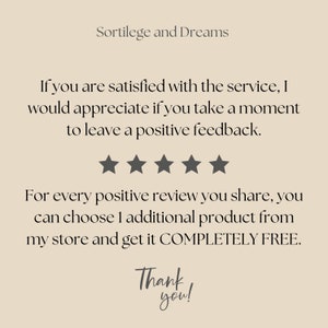 Puede incluir: Una solicitud de rese&ntilde;a con cinco estrellas y el texto "Si est&aacute; satisfecho con el servicio, agradecer&iacute;a que se tomara un momento para dejar una rese&ntilde;a positiva. Por cada rese&ntilde;a positiva que comparta, puede elegir 1 producto adicional de mi tienda y obtenerlo TOTALMENTE GRATIS. &iexcl;Gracias!"