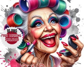 Watercolor Grandma Clipart: Flirty Senior Lady with Makeup (Digital Download)