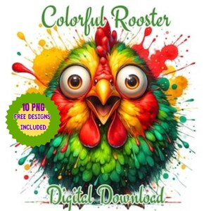 Farbiger Hahn Aquarell Clipart. Lustige Hahn druckbare Grafik. Lebhaftes Hofhühner Set. Bauernhof Tiere Design. Vogel Clip Art