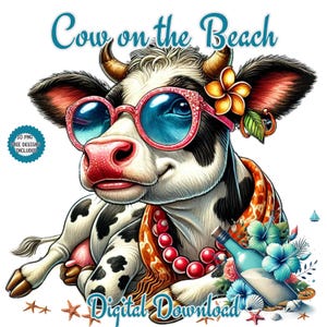 Funny Cow on the Beach Clipart png. Cute Watercolour Highland Cow Clipart Bundle, Cute Animals, Cow Clipart, Cute Cow Clipart,Animal Clipart