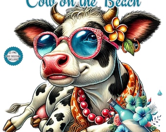 Funny Highland Cow Beach Clipart: Watercolor Animal PNG (Digital Download)