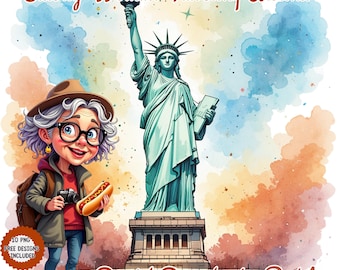 Funny Grandma Travel Clipart: Senior Lady Vacation PNG (Digital Download)