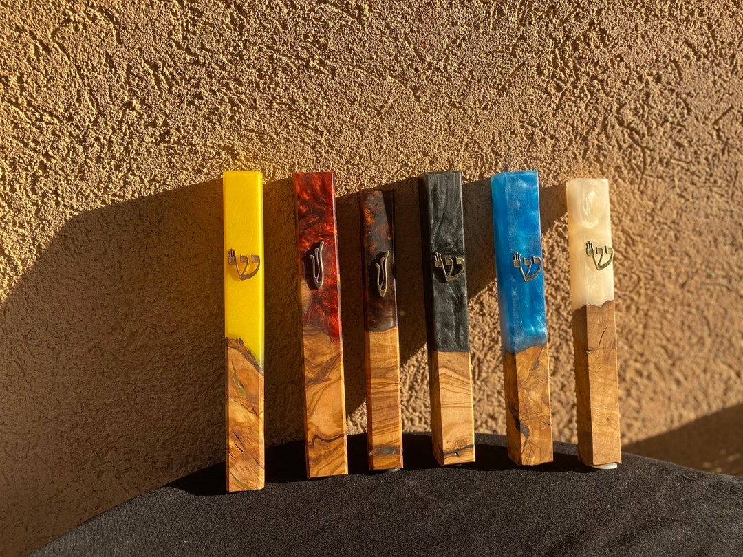 Artistic Mezuzah Houses in a Combination of Olive Wood and Etsy
