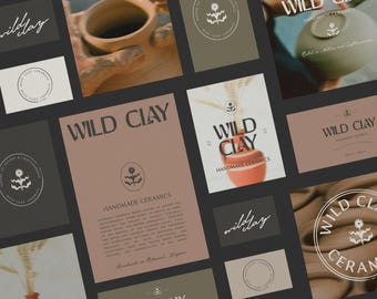 Earthy, Organic, Artisanal Semi Custom Brand Kit, Premade Logo & Branding Identity Kit for Small Businesses, Semi-Custom Brand Kit, Pottery