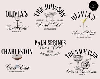 Custom Girls Club Bachelorette Party Logo, Charleston Bachelorette Logo, Bachelorette PNG, Girls Weekend Logo, Canva Templates, Martini's