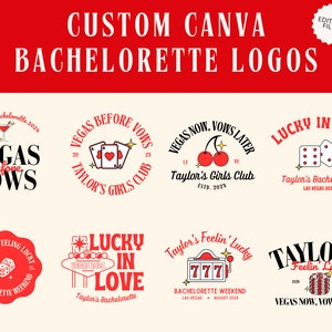 8 Paquete de logotipos de despedida de soltera con tema de Las Vegas editables / Plantillas Canva / Gráficos personalizables para invitaciones, merchandising, web / Logotipo de despedida de soltera