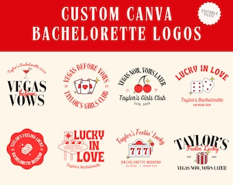 8 Editable Vegas Theme Bachelorette Party Logo Pack | Canva Templates | Customizable Graphics for Invites, Merch, Web | Bachelorette Logo