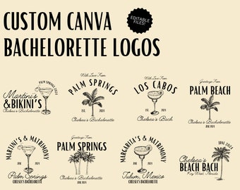 8 Editable Luxury Beach Bachelorette Party Logo Pack |Canva Templates | Customizable Graphics for Invites, Merch, Web | Bachelorette Logo