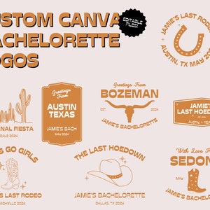 8 Editable Western Theme Bachelorette Party Logo Pack | Canva Templates | Customizable Graphics for Invites, Merch, Websites | JPG, PNG, SVG