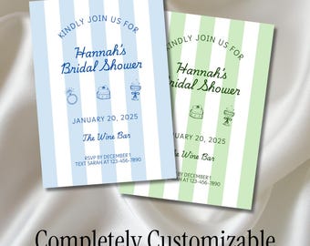 Editable Striped Invitation Template | Canva Template | Instant Download | Bridal Shower Invitation | Custom Invite | Cute Bridal Shower
