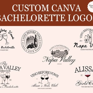 7 Editable Vino Before Vows Party Logo Pack | Canva Templates | Customizable Graphics for Invites, Merch, Web | Bachelorette Logo | Napa