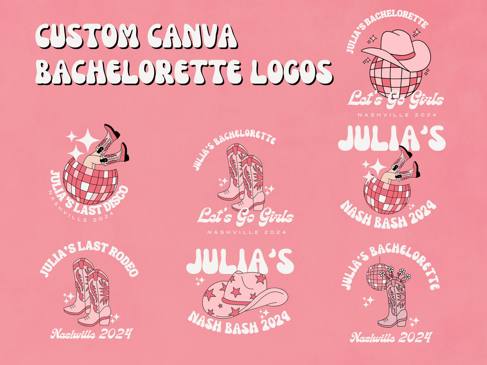 Aangepaste cowgirl disco vrijgezellenlogo, Nashville vrijgezellenlogo, vrijgezellenfeest png, vrijgezellenweekend logo, Let's Go Girls, Nash Bash