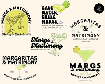 Custom Retro Margs & Matrimony Bachelorette Logo, Bach Logo, Girls Weekend Logo, Canva Templates, Fiesta Bachelorette