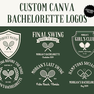 Pacchetto di 8 logo modificabili per feste di addio al nubilato del Country Club/modelli Canva/grafica personalizzabile per inviti, merchandising, logo Web/addio al nubilato