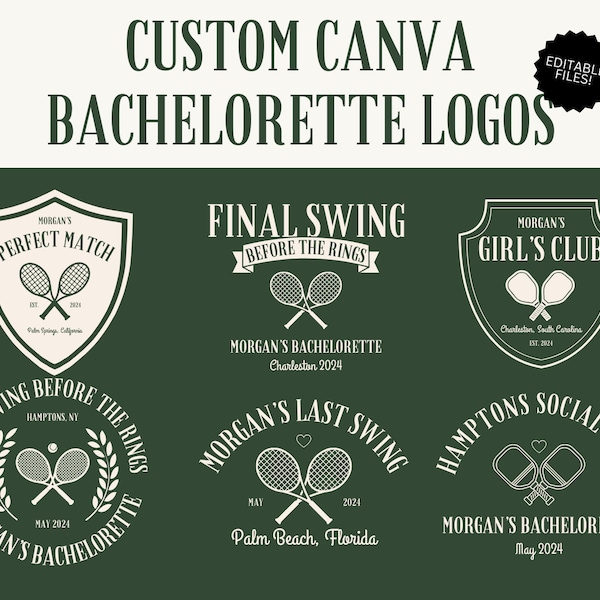 8 Editable Country Club Bachelorette Party Logo Pack | Canva Templates | Customizable Graphics for Invites, Merch, Websites | JPG, PNG, SVG