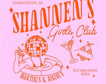 Custom Martini's & Bikini's Logo, Girls Club Logo, Bachelorette SVG Logo, Custom Logo, Beach Club, Beach Bachelorette, Custom Bach Logo