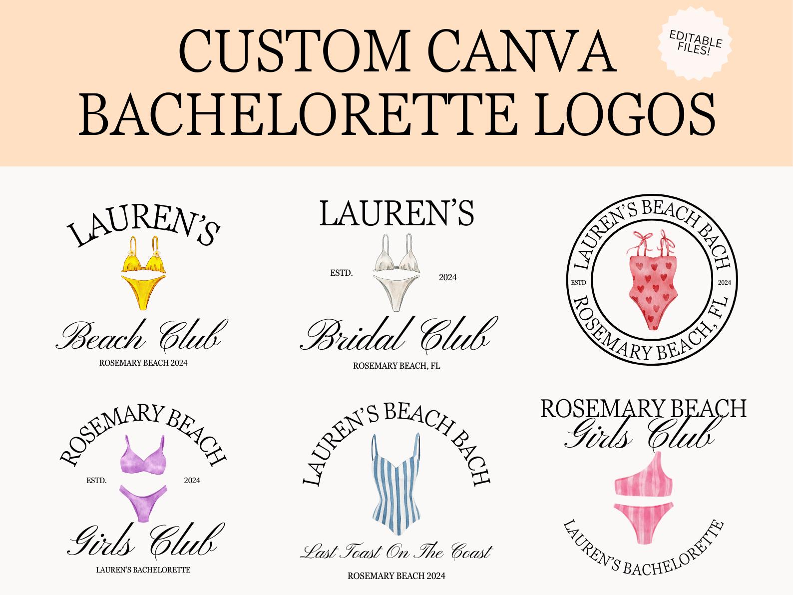6 Editable Beach Club Bachelorette Logo Pack | Canva Templates | Customizable Graphics for Invites, Merch, Web | Bachelorette Logo