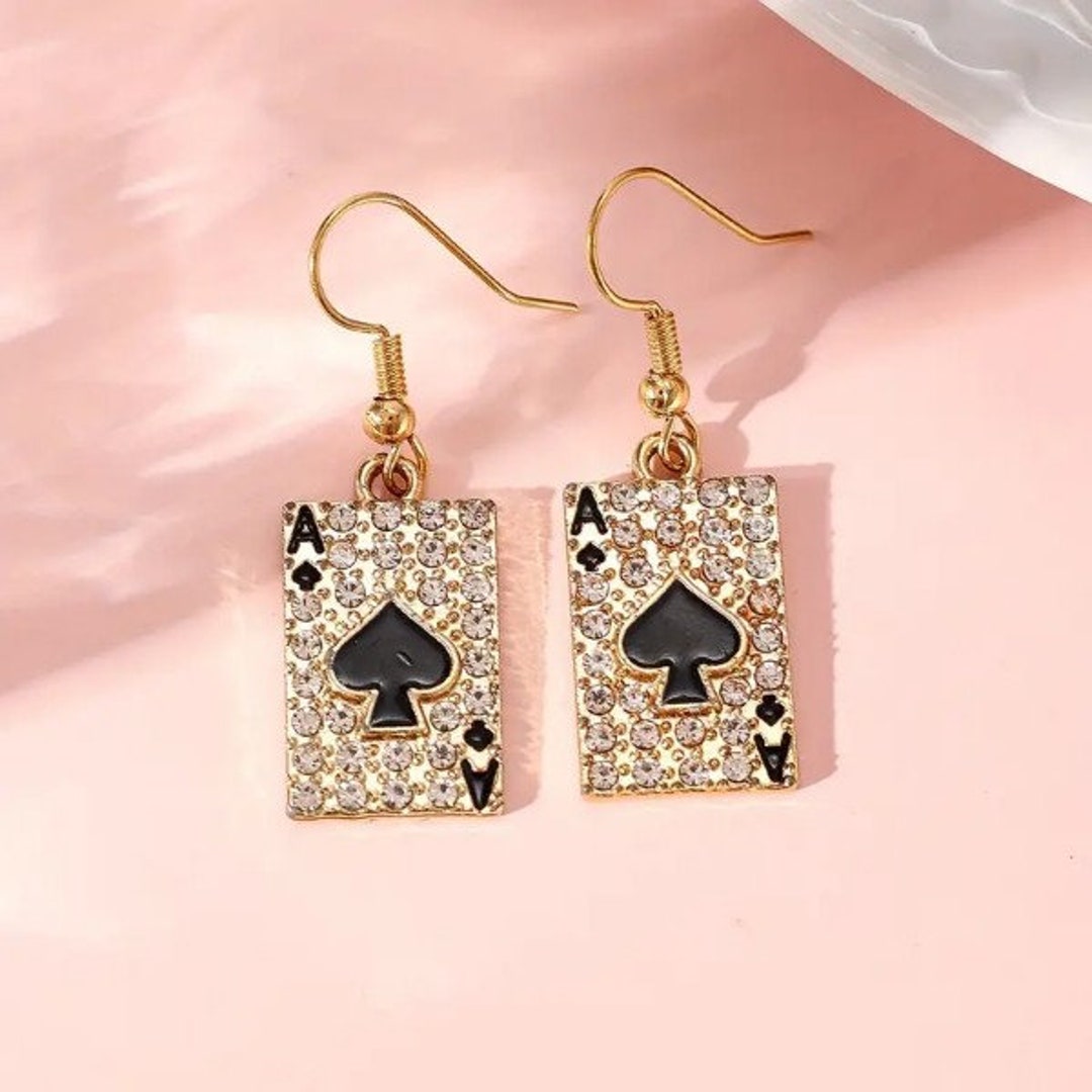 Ace of Spades Rhinestone Earrings Gold Free Shipping Etsy