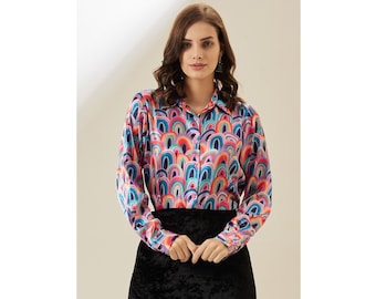 Camisa estampada abstracta de seda / Blusa estampada / Blusa estampada elegante / Blusa de moda