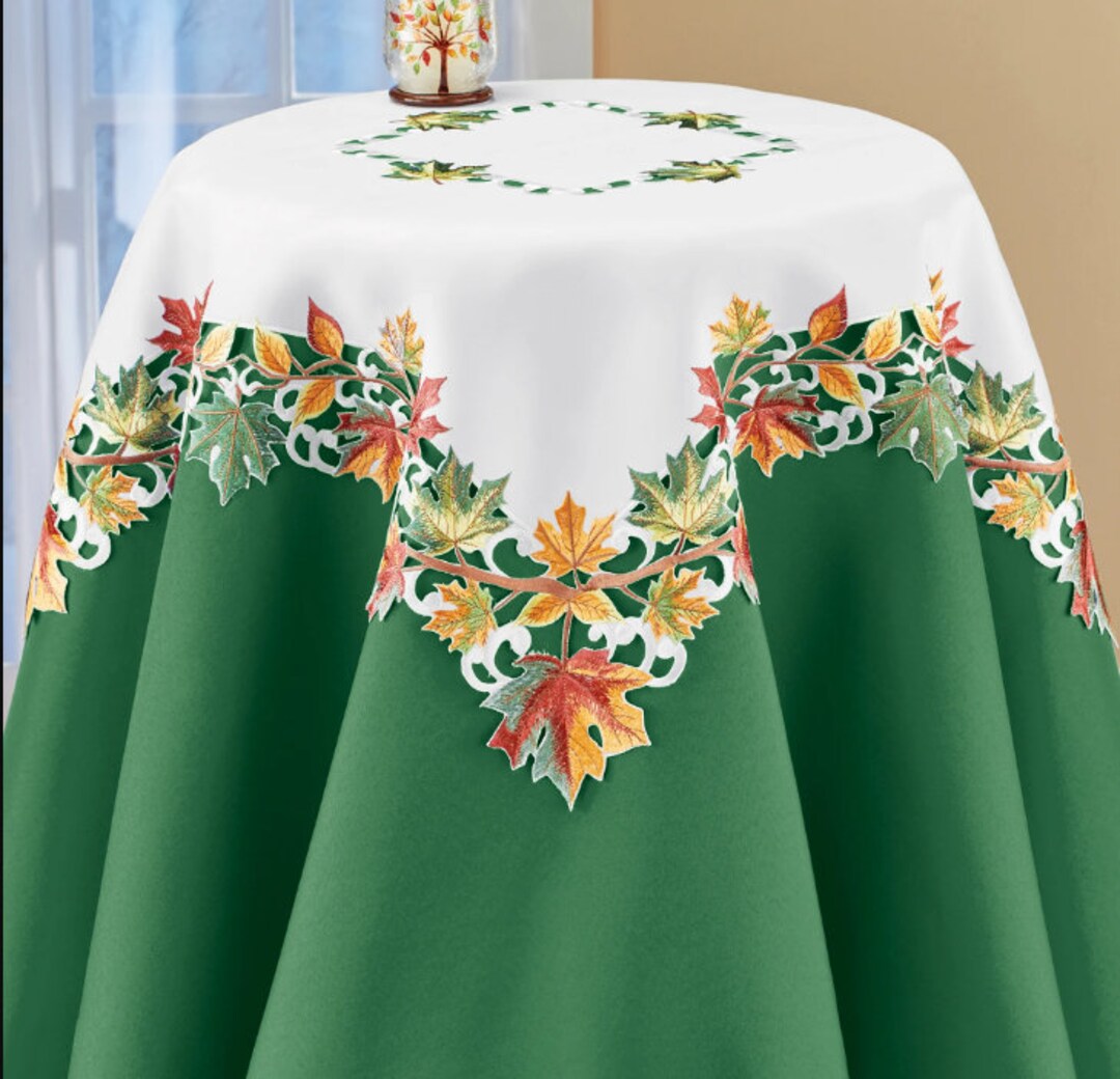 Lovely Embroidered Leaf Border Table Linens Square Etsy