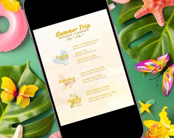 Summer Itinerary Template - Editable Canva Beach Trip Planner - Ocean Weekend Schedule - Pool Party Vacation Printable