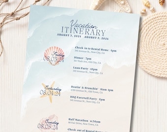 Coastal Vacation Itinerary | Beach Trip Planner Canva Template (Digital Download)