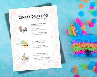 Cinco de Mayo Itinerary | Festive Party Planner | Printable Weekend Celebration Schedule | Printable Weekend Activity Schedule