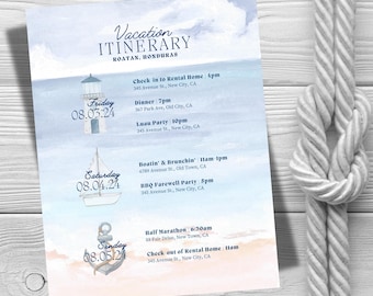 Nautical Vacation Itinerary | Coast Travel Planner | Editable Canva Itinerary for Beach and Tropical Getaways | Summer Trip Schedule