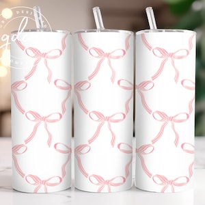 Coquette Pink Bows Soft Girl Aesthetic 20 oz Skinny Tumbler Sublimation Design Digital Download PNG Instant DIGITAL ONLY, Tumbler Wrap