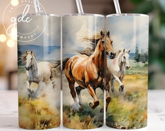Mustang Tumbler Sublimation Design: Western Horses 20 oz Skinny Tumbler (Digital Download)