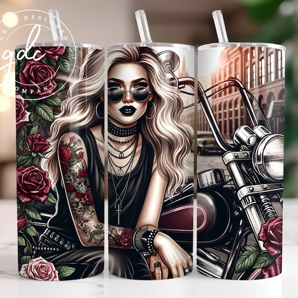 Badass Chick 20oz Tumbler Wrap, Sublimation Design Templates, Straight Tumbler Wrap PNG, Sunflower Skull tumbler, Instant Digital Download