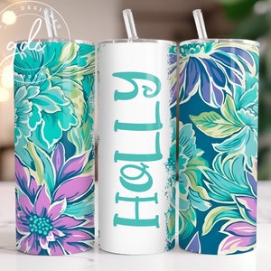 Fügen Sie Ihren eigenen Namen Tumbler Wrap PNG, 20 Unzen Skinny Tumbler Sublimationsentwürfe, Blumen Tumbler PNG, digitaler Download PNG-Datei hinzu