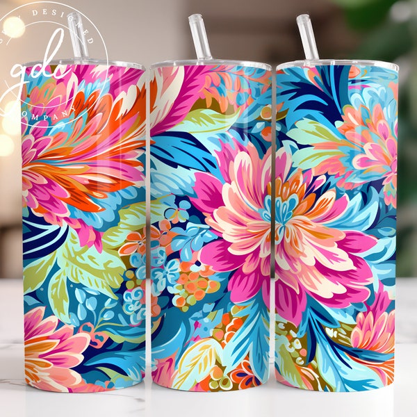 Watercolor 20 oz Skinny Tumbler PNG Sublimation Design Digital Download 3D Tumbler Wrap, Floral Tumbler Wrap Design
