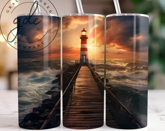 Lighthouse Tumbler Wrap: 20 oz Skinny Tumbler Sublimation Design (Digital Download)