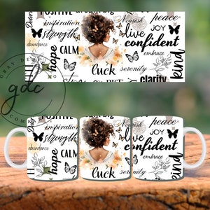 11 und 15 Unzen Becher Design PNG | Kaffeekristalle und Covens Sublimationsdesign | Positive Affirmation Digital Download Datei | Voll Wrap Becher