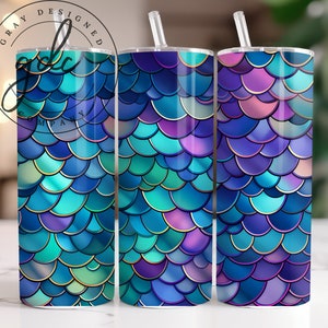 3D Mermaid Scale 20 oz Skinny Tumbler Sublimation Design Digital Download PNG Instant DIGITAL only, Mermaid Tumbler Wrap