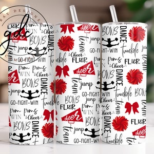 Cheer Tumbler Wrap 20 oz Skinny Tumbler Wrap Design Sublimation Design Digital Download PNG Instant DIGITAL only, Cheerleader Tumbler