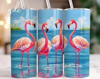 Flamingo Tumbler Sublimation Design: 20 oz Skinny Tumbler Wrap (Digital Download)