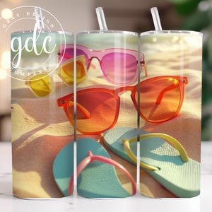 Beach Life Tumbler Sublimation Design: Seashells & Flip Flops (PNG Digital Download)