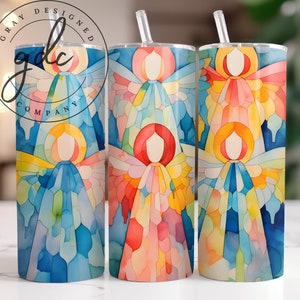 Painted Angels Christmas Tumbler Wrap: 20 oz Skinny PNG (Sublimation Design)