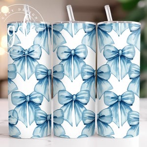 Coquette Blue Bows Soft Girl Aesthetic 20 oz Skinny Tumbler Sublimation Design Digital Download PNG Instant DIGITAL ONLY, Tumbler Wrap