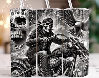 Biker Skull Tumbler Wrap: Grunge Motorcycle Design (Digital Download)