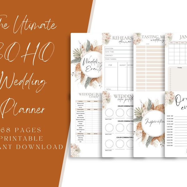 Boho Wedding Planner Printable, Printable Wedding Planner Kit, Wedding Binder Template, Wedding Planning Book, Boho Wedding Organizer