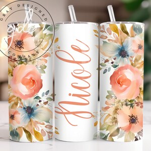 Fügen Sie Ihren eigenen Namen Tumbler Wrap PNG, 20 Unzen Skinny Tumbler Sublimationsentwürfe, Blumen Tumbler PNG, digitaler Download PNG-Datei hinzu