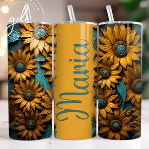 Add Your Own Name Tumbler Wrap PNG, 20oz Skinny Tumbler Sublimation Designs, Rustic Sunflower Tumbler PNG, Digital Download PNG File