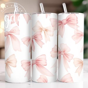Coquette Pink Bows Soft Girl Aesthetic 20 oz Skinny Tumbler Sublimation Design Digital Download PNG Instant DIGITAL ONLY, Tumbler Wrap