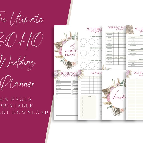 Boho Wedding Planner Printable, Printable Wedding Planner Kit, Wedding Binder Template, Wedding Planning Book, Boho Wedding Organizer