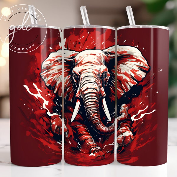 Elephant 20 oz Skinny Tumbler Wrap Designs Sublimation Design Digital Download PNG Instant DIGITAL only, Roll Tide Tumbler Wrap